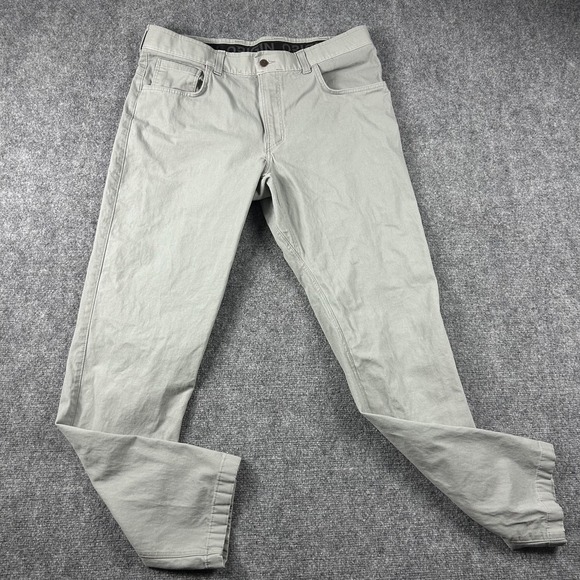 Origin Pants Mens 38x34 Gray Canvas Straight Leg 5 Pocket Stretch Casual
